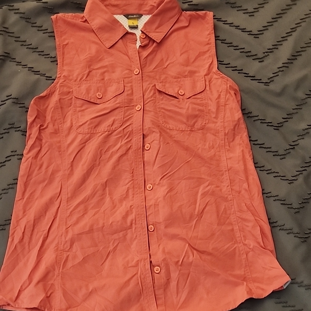 Coral Sleeveless Button Down Shirt